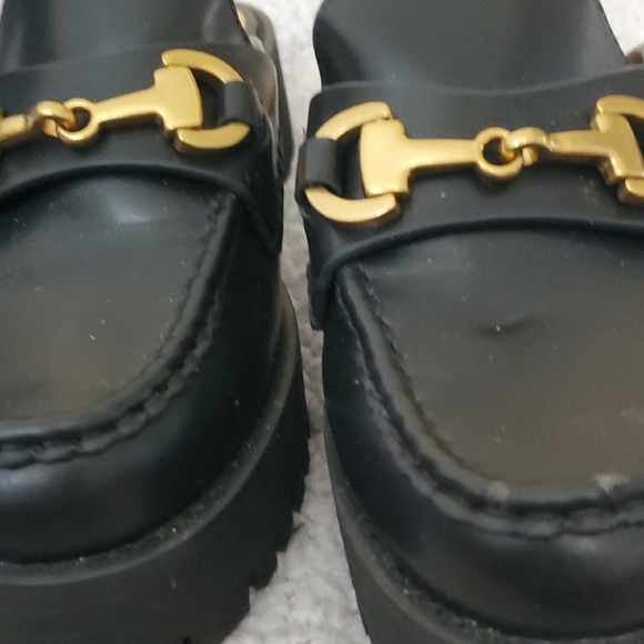 Black and Gold Mule Clogs with Horsebit Detail - Picture 6 of 7